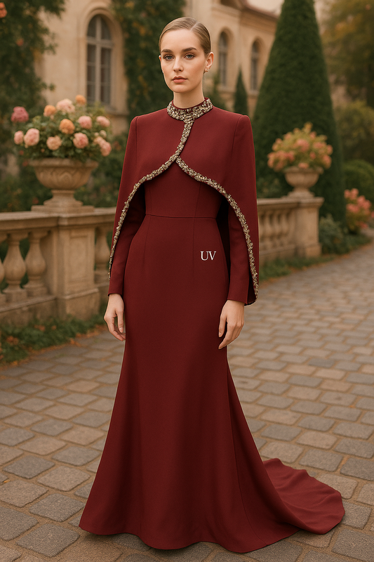 UV ATELIER Crystal Cape Maxi Dress