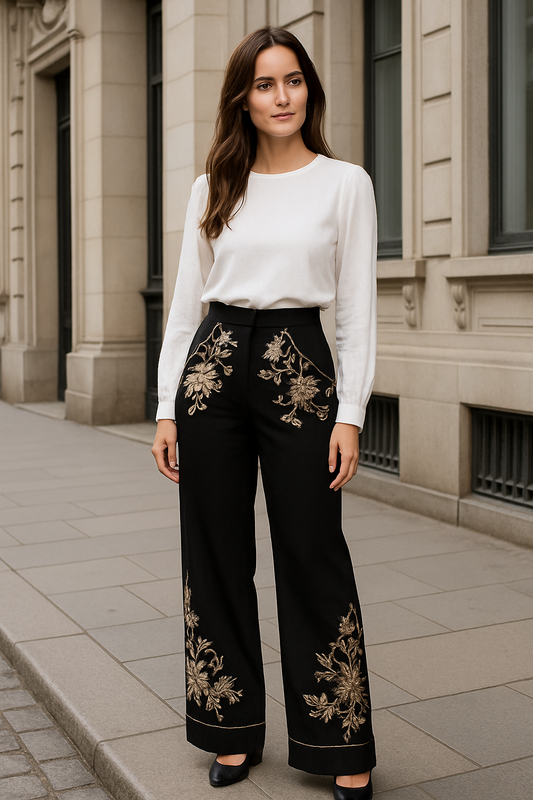 UV Atelier – Ethnic Floral Wide-Leg Trousers