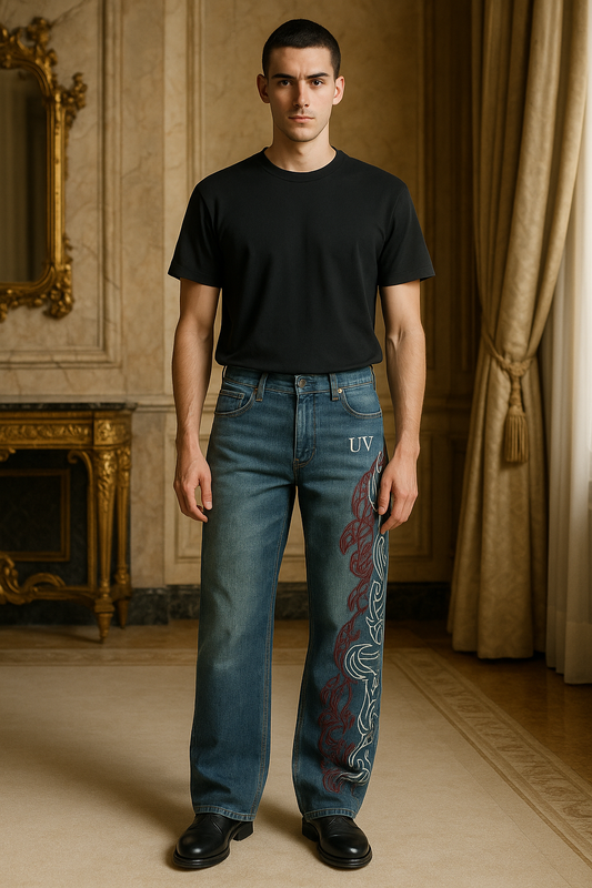 UV ATELIER Vintage Embroidered Baggy Jeans