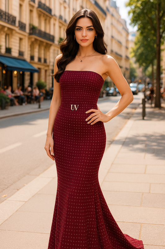 UV ATELIER Crystal-Cinched Off-Shoulder Mermaid Gown