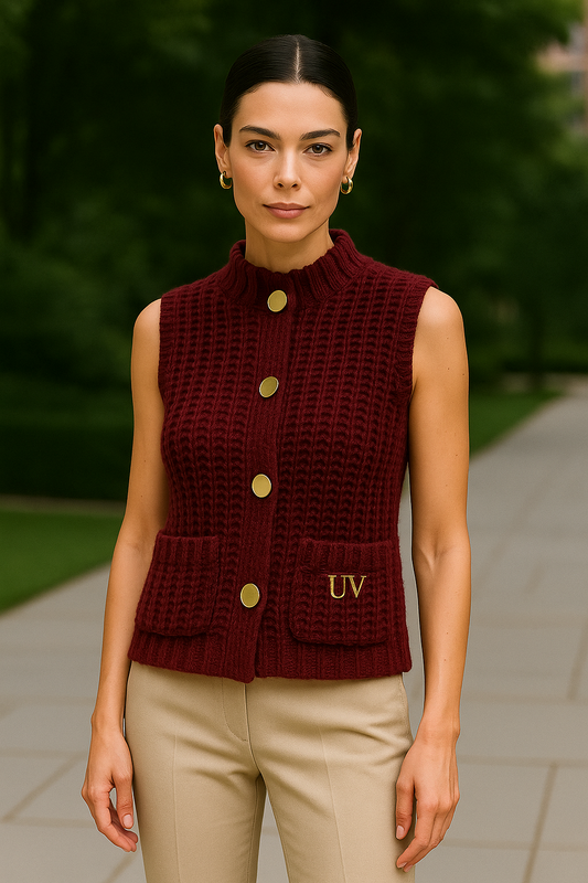 UV Atelier – Cropped Knit Waistcoat with Gold Buttons