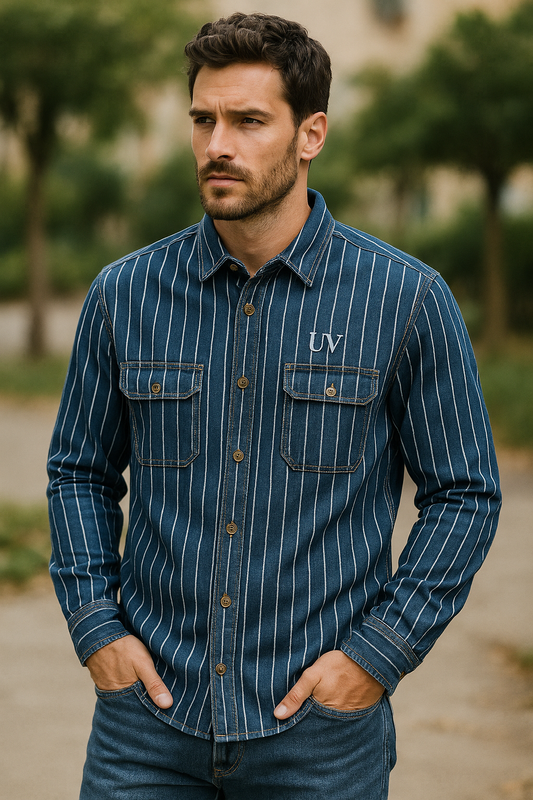 UV ATELIER Vintage-Striped Denim Overshirt