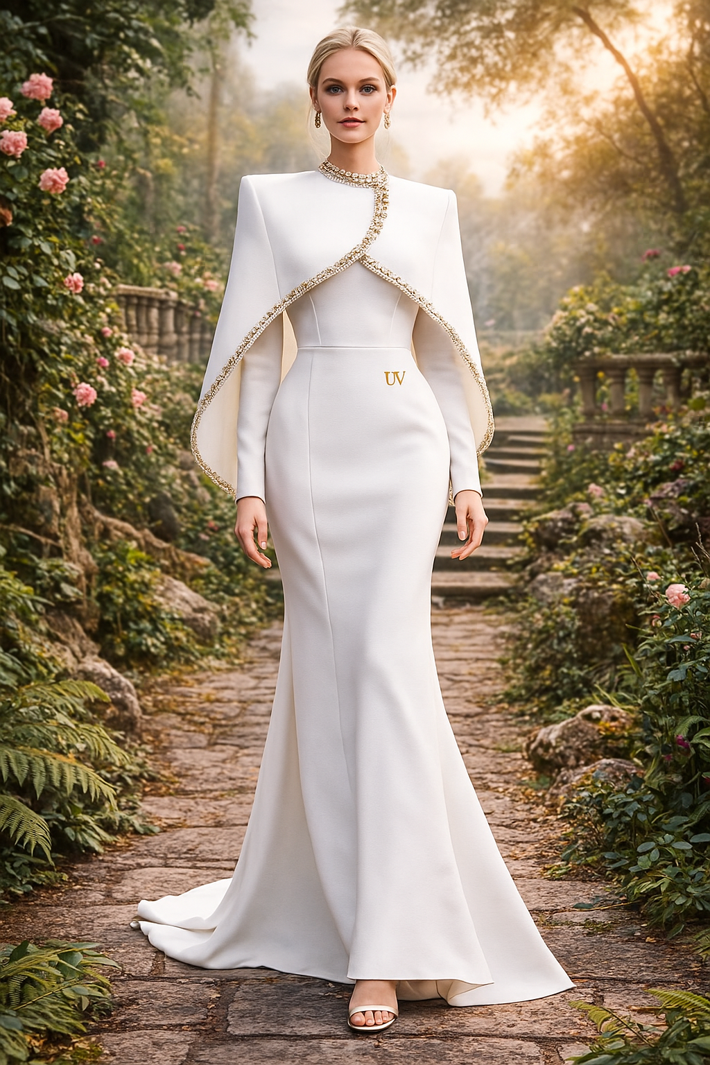 UV ATELIER Crystal Cape Maxi Dress