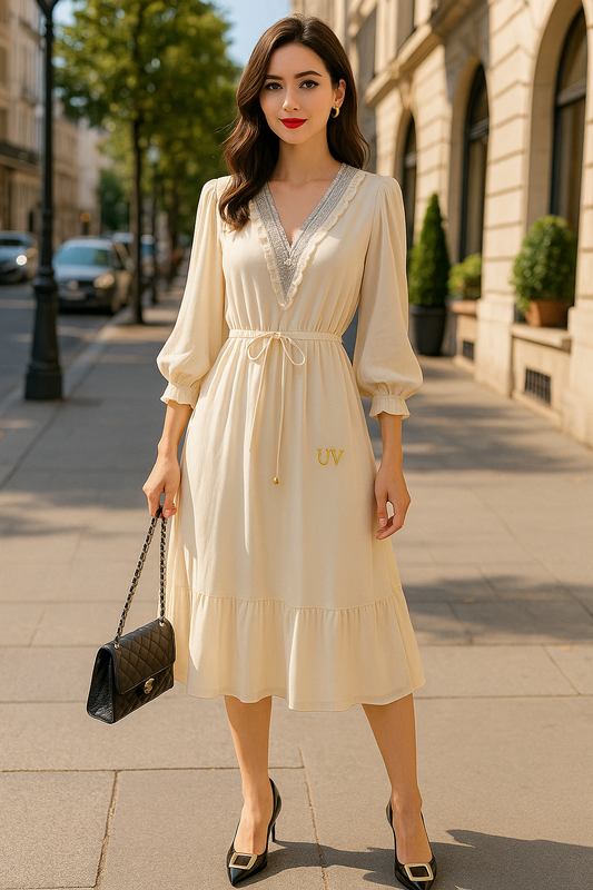 UV ATELIER Mulberry Silk V-Neck Dress