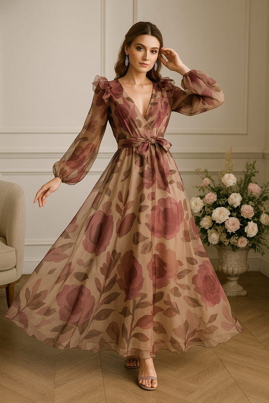 UV Atelier – Floral Lantern Sleeve Long Dress