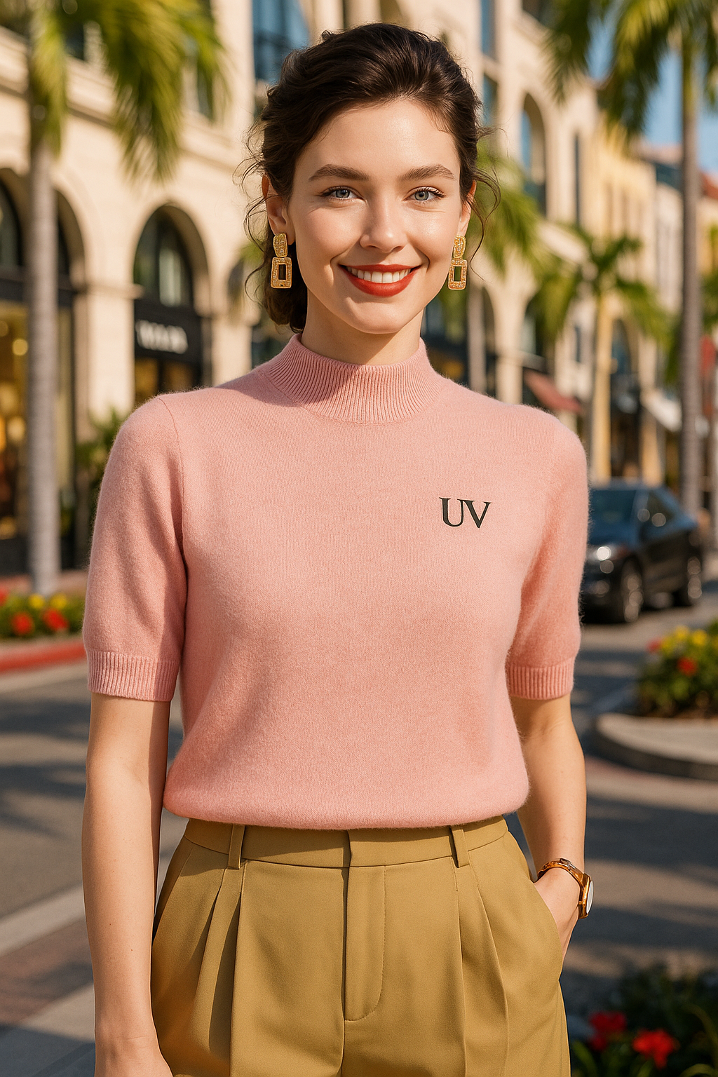 UV ATELIER Elegant Cashmere Half-Sleeve Tee