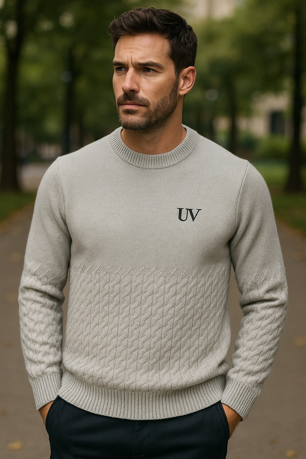UV ATELIER Soft Slate Textured Wool Pullover