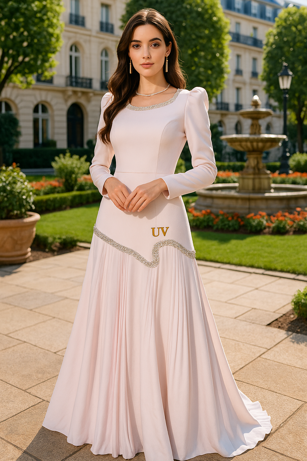 UV ATELIER Elegant Sequin Patchwork Pleated Dress