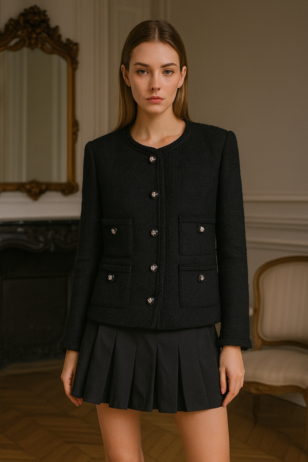 UV Atelier – Classic Black Tweed Wool-Blend Jacket