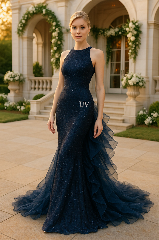 UV ATELIER Midnight Spark Glittery Sapphire Gown