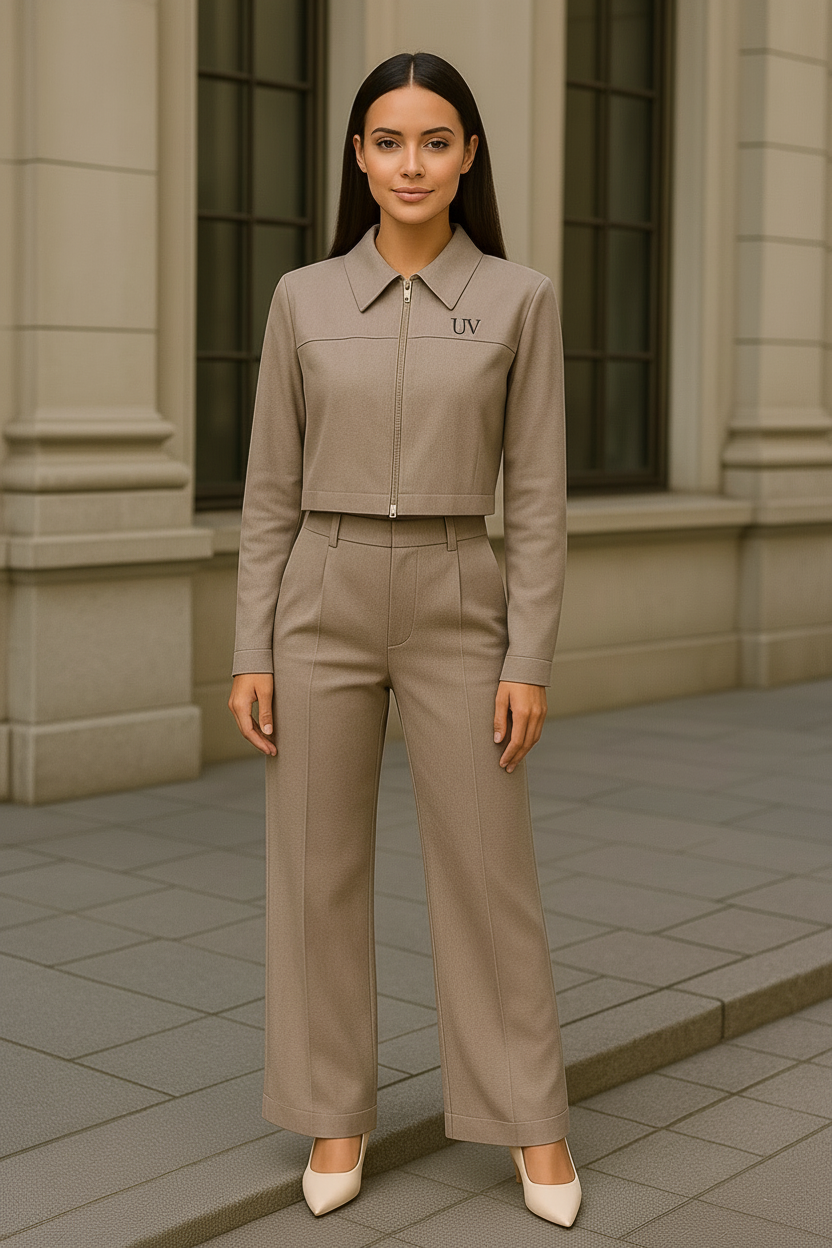 UV Atelier – Cropped Jacket & Straight-Leg Trousers Set