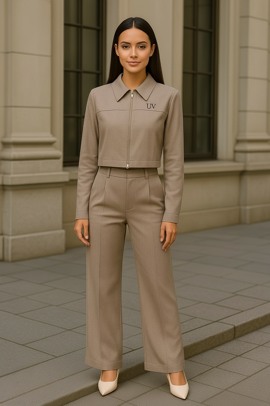 UV Atelier – Cropped Jacket & Straight-Leg Trousers Set