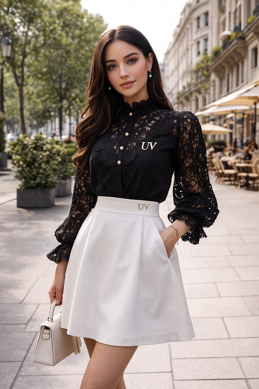UV ATELIER Elegant Lace Hollow Blouse
