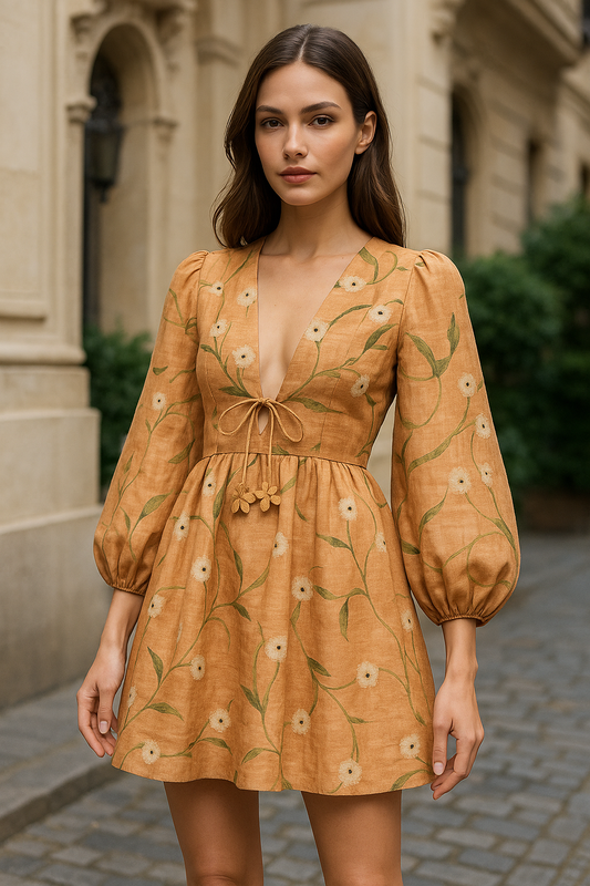 UV Atelier – Linen & Silk Floral Print Mini Dress