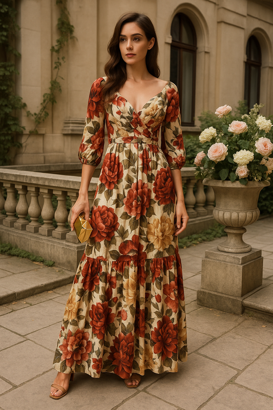 UV Atelier – Floral V-Neck Bohemian Maxi Dress