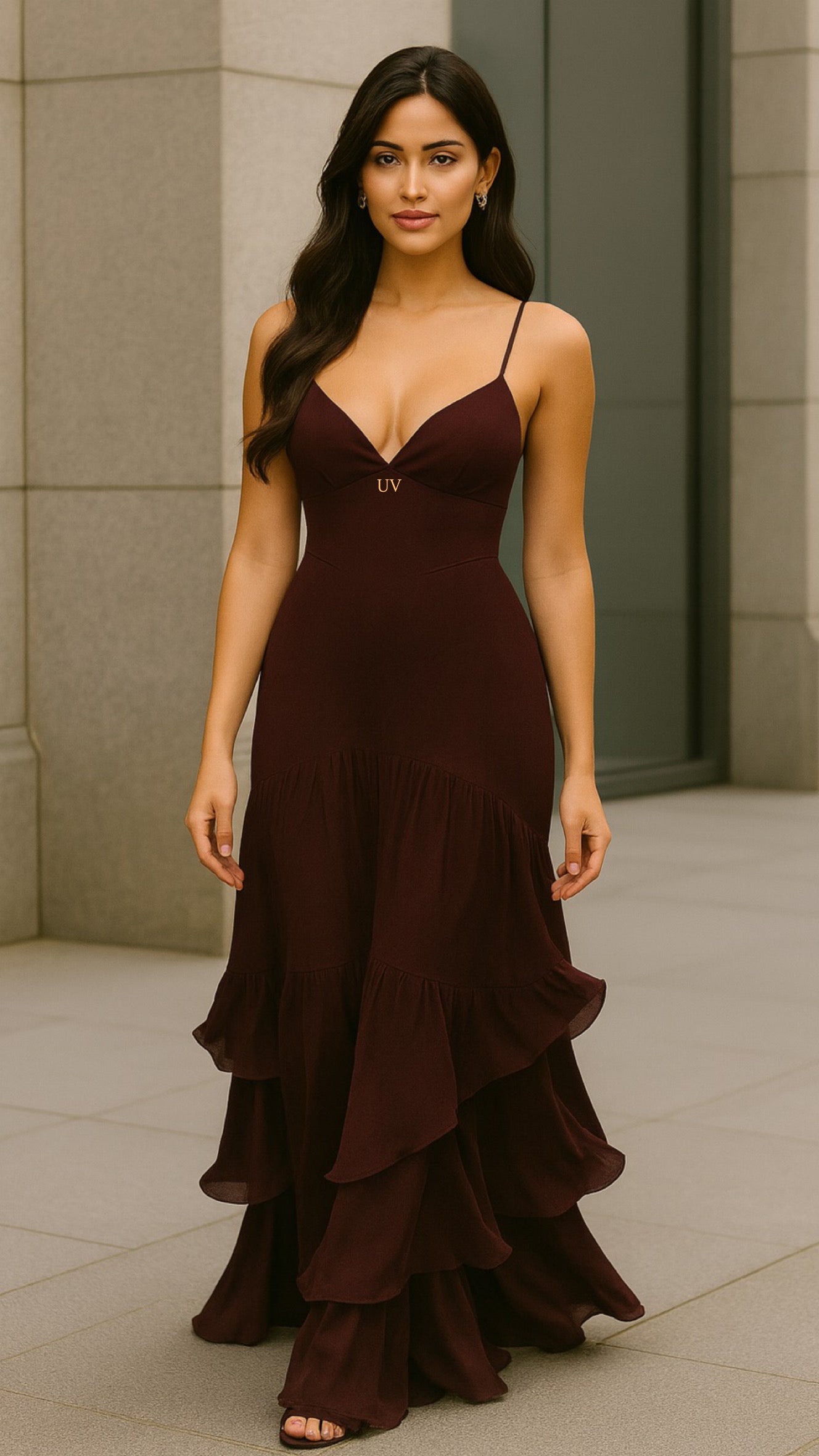 UV Atelier – Elegant Tiered Ruffle Maxi Dress