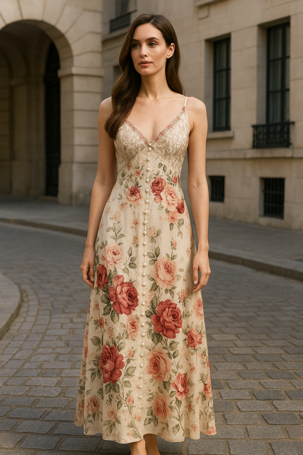 UV Atelier – Pink Floral Print Sleeveless Dress with Diamond Details