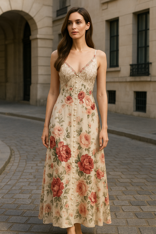UV Atelier – Pink Floral Print Sleeveless Dress with Diamond Details