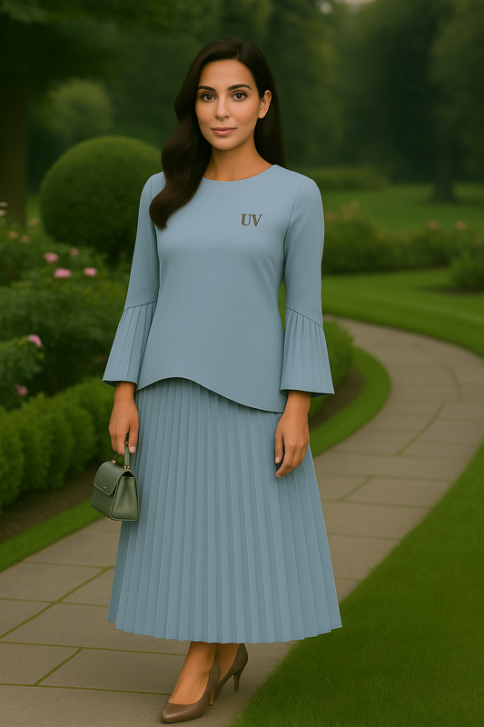 UV Atelier – Two-Piece Modest Set – Elegant Top & Pleated Long Skirt