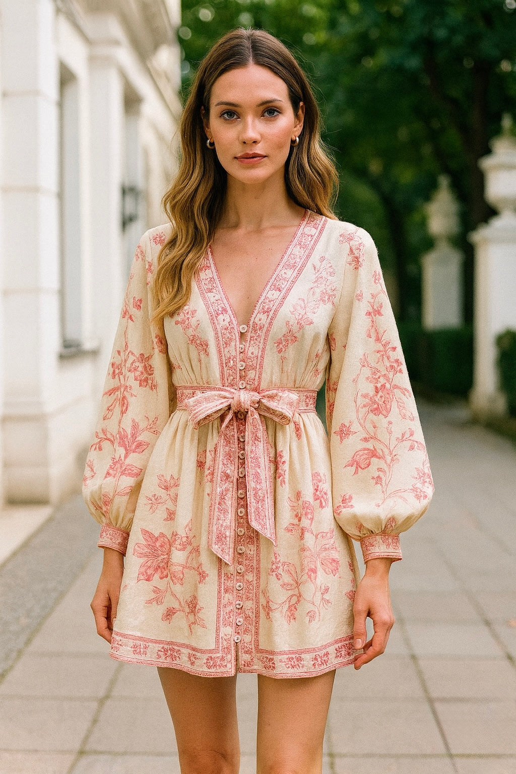 UV Atelier – Floral Print Linen Mini Dress