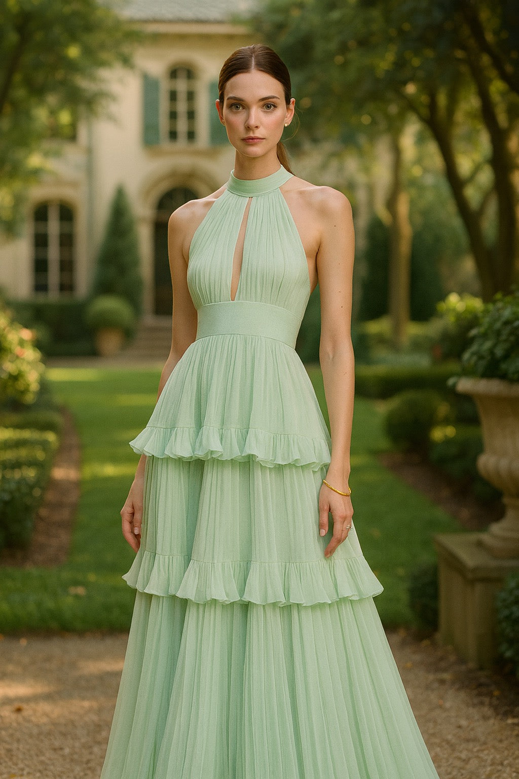 UV Atelier – Modern A-Line Halter Evening Dress with Open Back