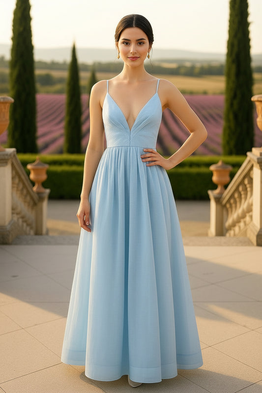 UV Atelier – Light Blue Linen–Silk Midi Dress