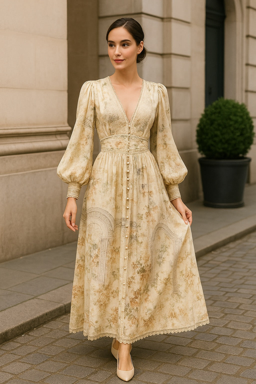 UV Atelier – Linen Lace Patchwork Midi Dress