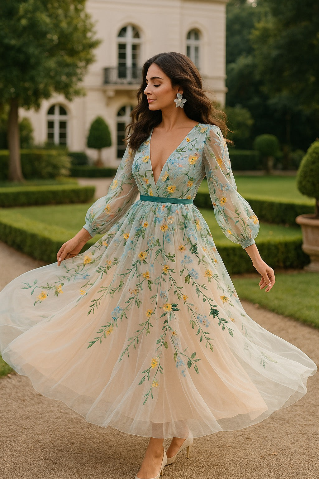 UV Atelier – Elegant Floral Tulle Evening Gown