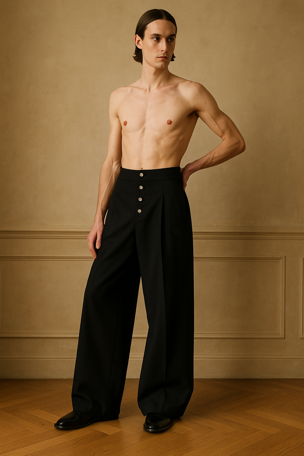 High-Street Wide-Leg Drape Suit Pants — Vertical Stripe Edition | UV ATELIER
