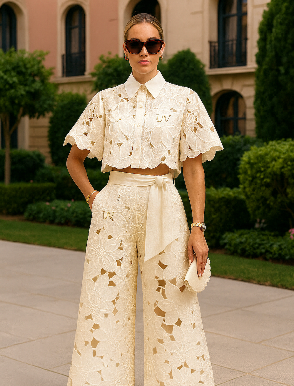 UV ATELIER Elegant Lapel Top & Wide-Leg Pants Set