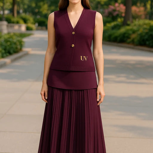 UV ATELIER Ribbed V-Neck Vest & Flow Skirt Duo