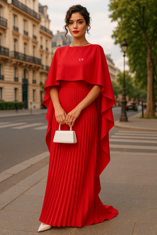 UV ATELIER Luxe Draped Flowing Pleated Maxi Dress