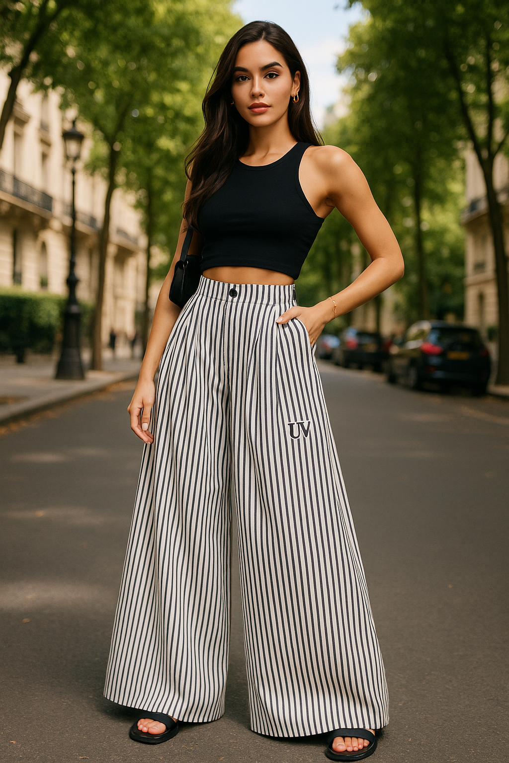 UV ATELIER Striped High-Rise Wide-Leg Pants