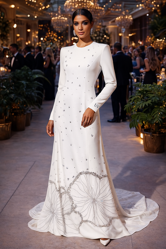 UV ATELIER Sleek Crystal Couture Maxi Dress