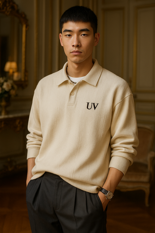 UV ATELIER Classic Twist-Knit Polo Sweater