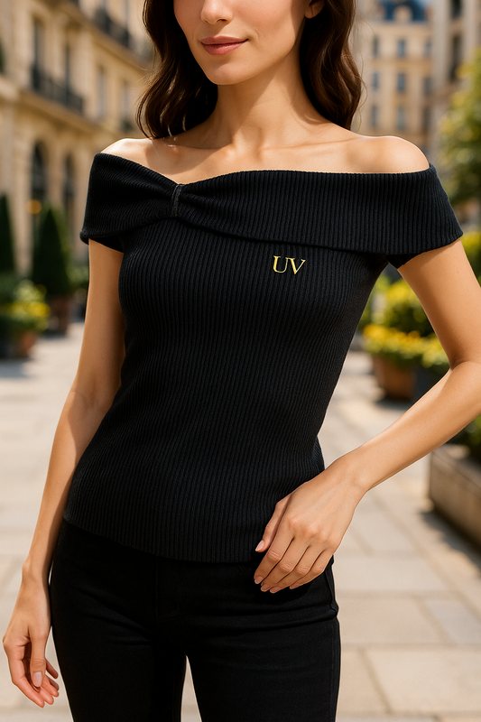 UV ATELIER Minimalist Asymmetric Off-Shoulder Knit T-Shirt