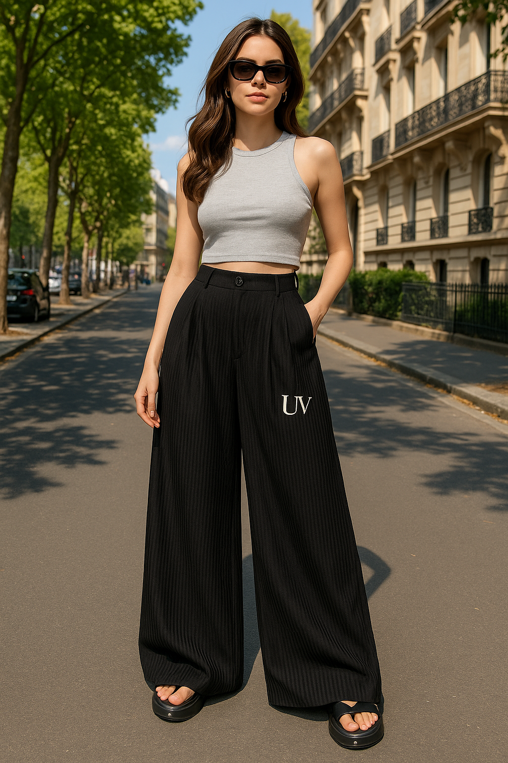 UV ATELIER Striped High-Rise Wide-Leg Pants