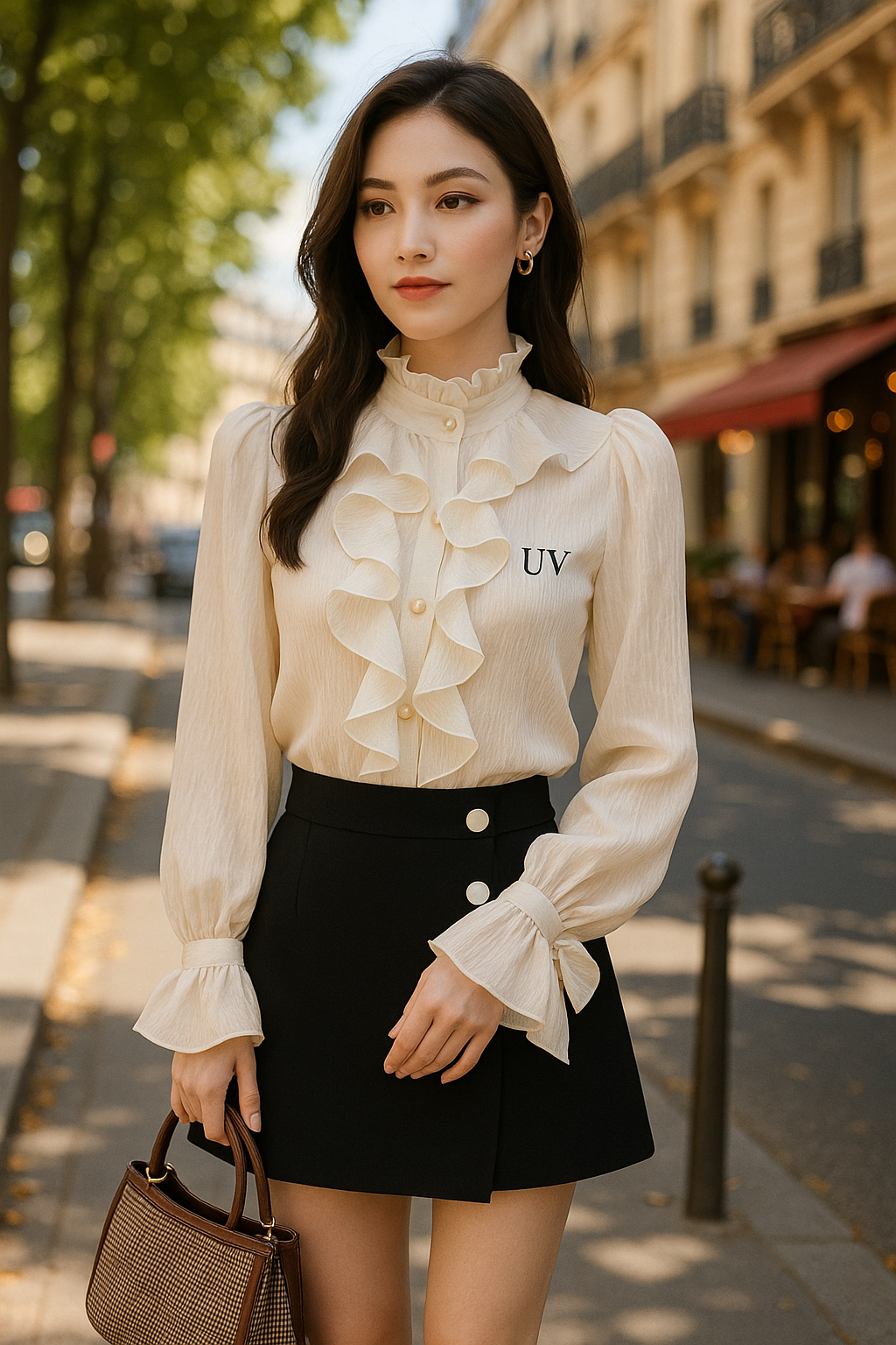UV ATELIER Vintage Ruffle Lace Chiffon Blouse