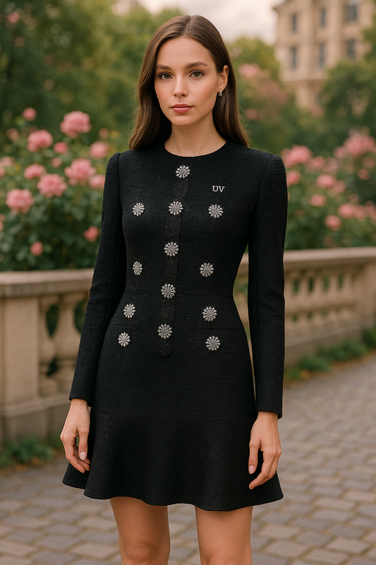 UV ATELIER Crystal-Trim Knit Mini Dress