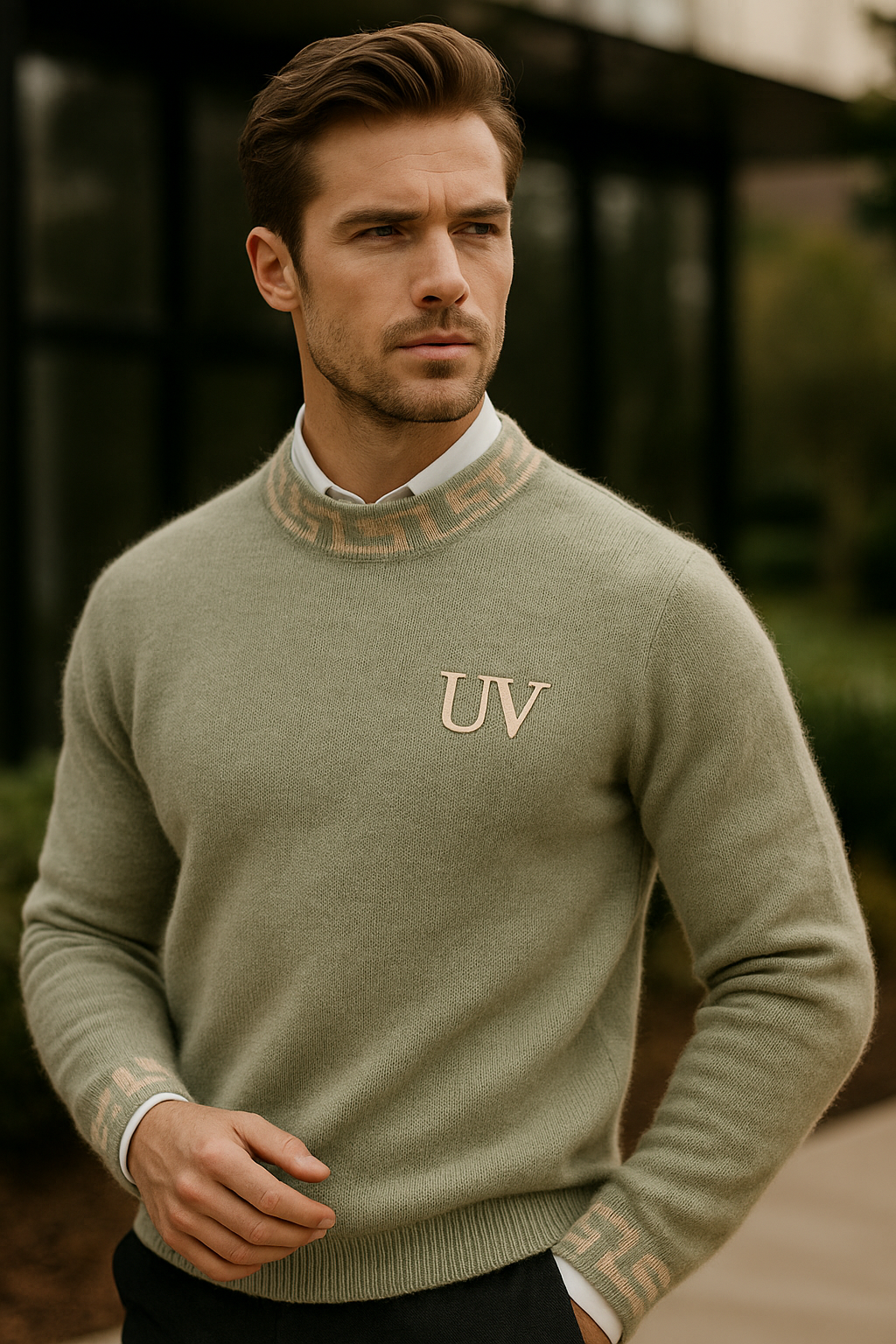 UV ATELIER Modern Motif Wool Pullover