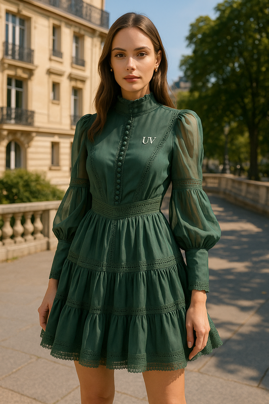 UV ATELIER Embroidered Crochet Mini Shirt Dress