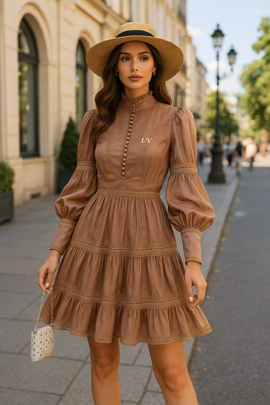 UV ATELIER Embroidered Crochet Mini Shirt Dress