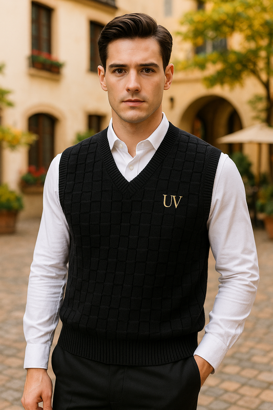 UV ATELIER Textured Knit V-Neck Vest