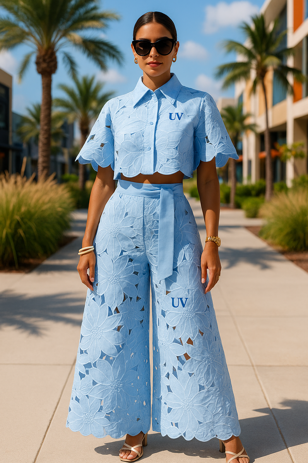 UV ATELIER Elegant Lapel Top & Wide-Leg Pants Set