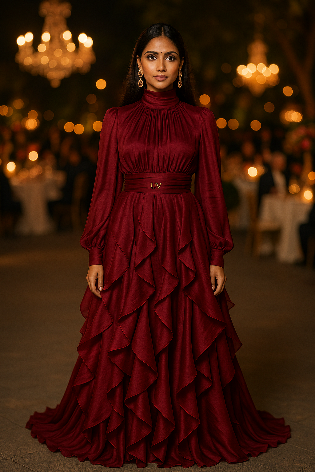 UV ATELIER Luxe Autumn Ruffle Maxi Dress