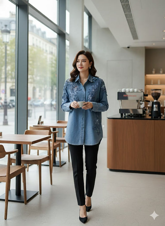 UV Atelier – Luxury Lace Embroidered Long Sleeve Blouse