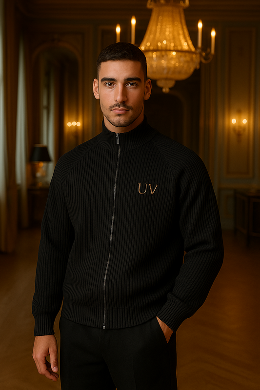 UV ATELIER – Men’s Loose-Fit Stand Collar Knit Cardigan