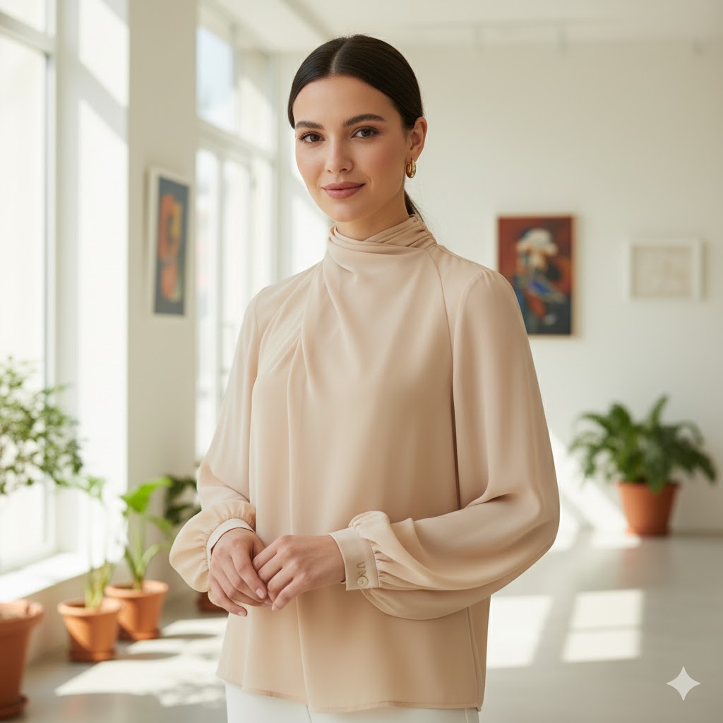 UV ATELIER – Silk Draped Collar Blouse