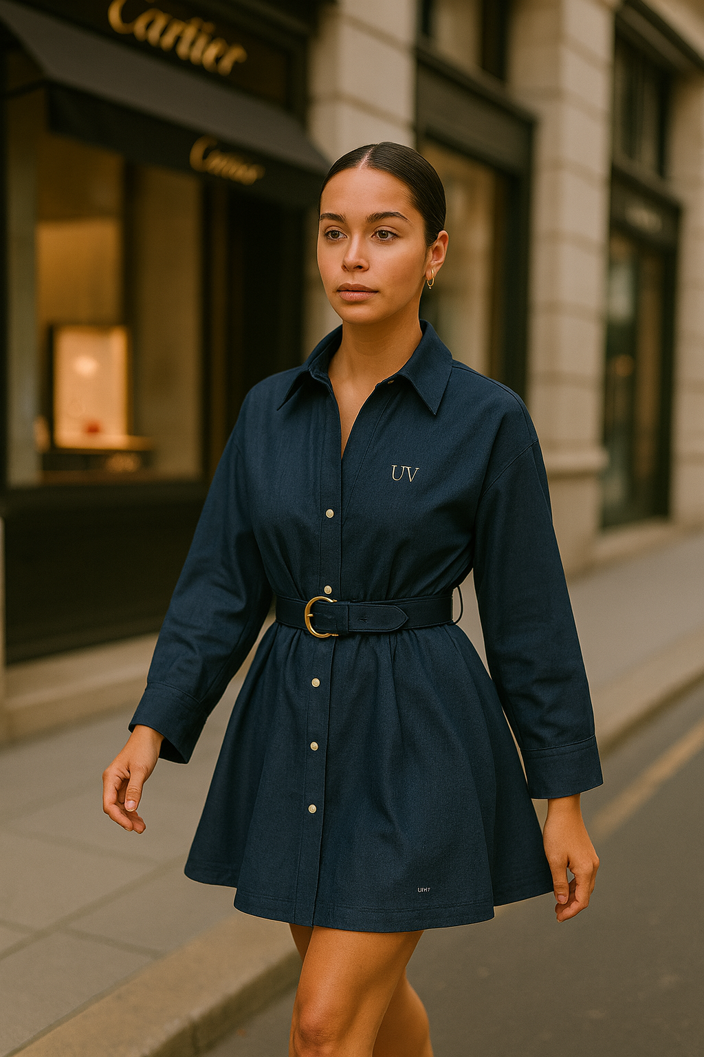 UV ATELIER Holiday Autumn Navy Denim Mini Dress – 2026