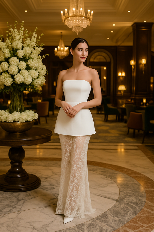 UV ATELIER – Strapless Lace Vest & High-Waist Long Skirt Set